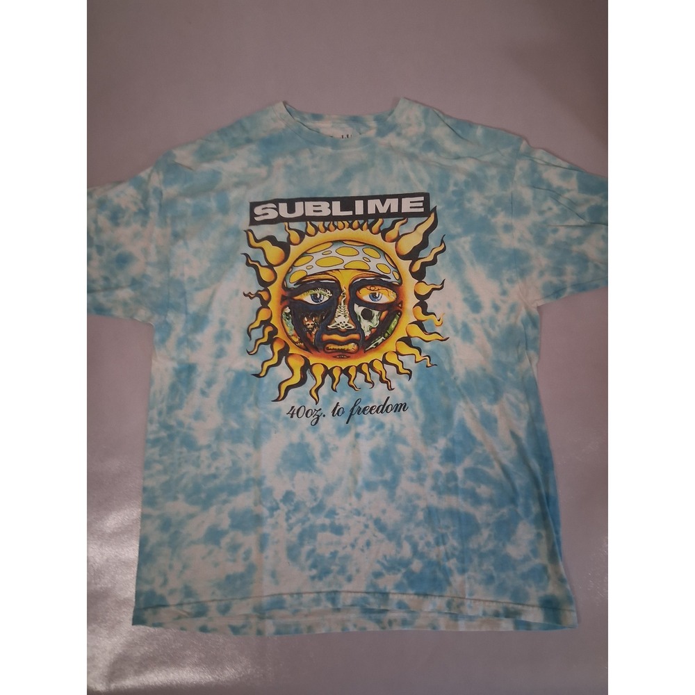 Sublime 40oz to Freedom Sun Tie Dye Graphic T-Shirt XL Blue White Band Tee